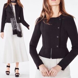 BCBGMaxAzria Jaymes Peplum Blazer Moto Jacket Black Neoprene Size XS